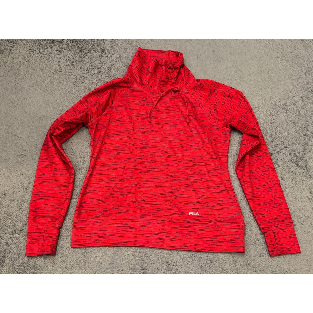 Fila Womens Red Space Dye Funnel Neck Pullover Kangaroo Pocket Size Large